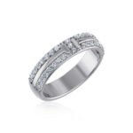 14K White Gold Round Diamond Prong Set Designer Couple Band 3/8 Cttw