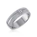 14K White Gold Round Diamond Prong Set Designer Couple Band 1/2 Cttw