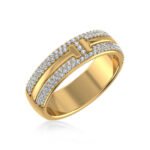 14K Yellow Gold Round Diamond Prong Set Designer Couple Band 1/2 Cttw
