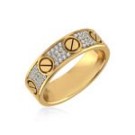 14K Yellow Gold Round Diamond Prong Set Designer Couple Band 3/8 Cttw
