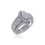 10K White Gold Womens Round Diamond Big Bridal Marquise Shape Ring 1-1/4 Cttw