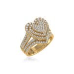 10K Yellow Gold Womens Round Diamond Big Bridal Heart Shape Ring 1-1/2 Cttw