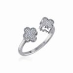10K White Gold Womens Round Diamond Cluster Top Open Ring 1/10 Cttw