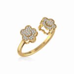 10K Yellow Gold Womens Round Diamond Floral Cluster Top Open Ring 1/5 Cttw