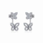 10K White Gold Womens Round Diamond Butterfly Cluster Top Open Earring 1/4 Cttw
