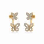 10K Yellow Gold Womens Round Diamond Butterfly Cluster Top Open EarRing 1/4 Cttw
