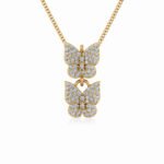 10K Yellow Gold Womens Round Diamond Butterfly Cluster Top Open Pendant 1/4 Cttw
