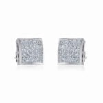 10K White Gold Mens Princess Diamond Square Stud Earrings 3/4 Cttw
