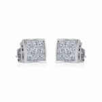 10K White Gold Mens Princess Diamond Square Stud Earrings 1/4 Cttw