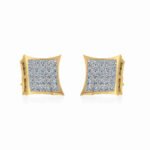 10K Yellow Gold Mens Princess Diamond Square Stud Earrings 3/4 Cttw