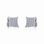 10K White Gold Mens Princess Diamond Square Stud Earrings 1/2 Cttw