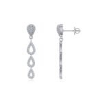 10K White Gold Round Diamond Drop Shape Dangling Earrings 3/4 Cttw