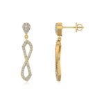 10K Yellow Gold Round Diamond Twisted Dangling Earrings 7/8 Cttw