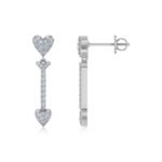 10K White Gold Round Diamond Heart Dangling Earrings 3/4 Cttw