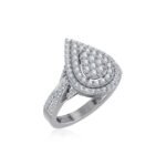 10K White Gold Round Diamond Pear Shape Sz 7 Head Ladies Ring 1 Cttw