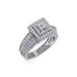 10K White Gold Round Diamond Square Shape Sz 7 Head Ladies Ring 1 Cttw