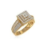 10K Yellow Gold Round Diamond Square Shape Sz 7 Head Ladies Ring 1 Cttw