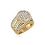 10K Yellow Gold Round Baguette Diamond Designer Sz 7 Head Ladies Ring 2-1/3 Cttw