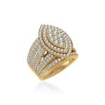 10K Yellow Gold Round Diamond Marquise Shape Sz 7 Head Ladies Ring 2-7/8 Cttw
