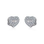 10K White Gold Round Baguette Diamond Heart Shape Cluster Stud Earring 1/5 Cttw