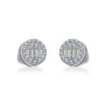 10K White Gold Round Baguette Diamond Cluster Stud Earrings 1/5 Cttw