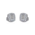 10K White Gold Round Baguette Diamond Square Shape Stud Earrings 1/5 Cttw