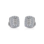10K White Gold Round Baguette Diamond Stud Earring 3/8 Cttw
