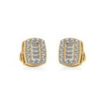10K Yellow Gold Round Baguette Diamond Stud Earring 3/8 Cttw