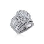 10K White Gold Round Baguette Diamond Womens Sz 7 Oval Shape Designer Bridal Ring 2-5/8 Cttw