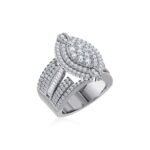 10K White Gold Round Baguette Diamond Womens Sz 7 Designer Bridal Ring 2-3/8 Cttw