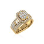 10K Yellow Gold Round Baguette Diamond Womens Designer Bridal Ring 1 Cttw