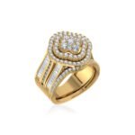 10K Yellow Gold Round Baguette Diamond Womens Designer Bridal Ring 1-5/8 Cttw