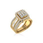 10K Yellow Gold Round Baguette Diamond Womens Square Shape Designer Bridal Ring 1-3/8 Cttw