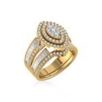 10K Yellow Gold Round Baguette Diamond Womens Designer Bridal Ring 1-3/8 Cttw