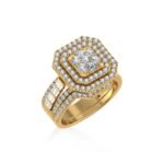 10K Yellow Gold Round Baguette Diamond Womens Designer Bridal Ring 1-3/8 Cttw