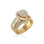 10K Yellow Gold Round Baguette Diamond Womens Heart Shape Designer Bridal Ring 1-1/6 Cttw