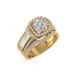 10K Yellow Gold Round Baguette Diamond Womens Sz 7 Designer Bridal Ring 1-1/4 Cttw