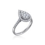 14K White Gold Round Diamond Pear Shape Womens Designer Ring 7/8 Cttw