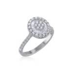 14K White Gold Round Baguette Diamond Womens Designer Ring 7/8 Cttw