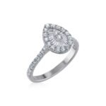 14K White Gold Round Baguette Diamond Pear Shape Womens Designer Ring 3/4 Cttw