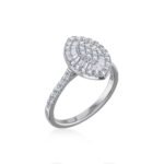 14K White Gold Round Baguette Diamond Womens Sz 7 Designer Ring 3/4 Cttw