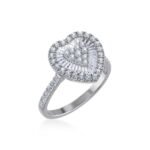 14K White Gold Round Baguette Diamond Heart Shape Womens Designer Ring 1 Cttw