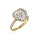 14K Yellow Gold Round Baguette Diamond Heart Shape Womens Sz 7 Designer Ring 1 Cttw