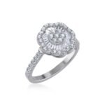 14K White Gold Round Baguette Diamond Womens Sz 7 Designer Ring 7/8 Cttw