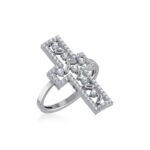 14K White Gold Round Baguette Diamond Womens Sz 7 Designer Ring 5/8 Cttw