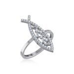 14K White Gold Round Baguette Diamond Womens Sz 7 Designer Ring 3/8 Cttw