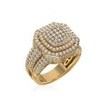 10K Yellow Gold Diamond Square Shape Designer mens Rings 3 Cttw