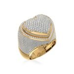 10K Yellow Gold Round Diamond Mens Heart Shape Sz 10 Designer Mens Ring 4-3/8 Cttw