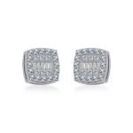 14K White Gold Round Baguette Diamond Square Shape Cluster Stud EarRing 1/2 Cttw