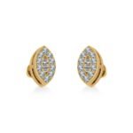 14K Yellow Gold Baguette Diamond Marquise Shape Cluster Stud EarRing 1/8 Cttw